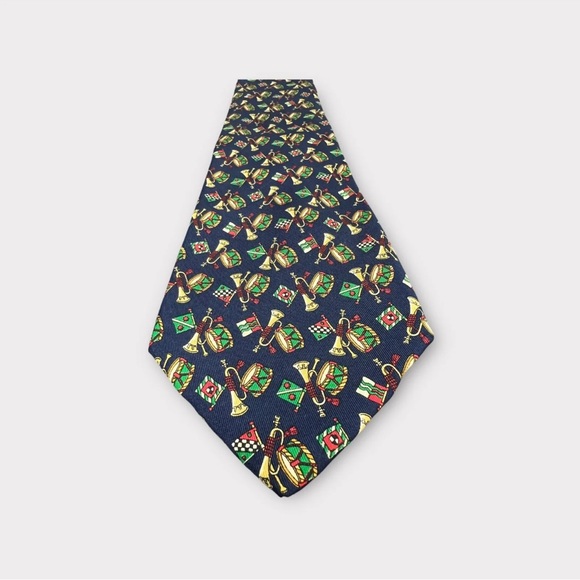 Salvatore Ferragamo Tie Necktie Blue Geometric Drum Trumpet Silk Made In Italy - Picture 11 of 12